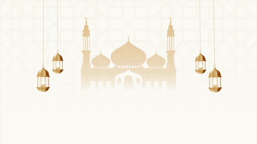 Eid al fitr mubarak illustration with moon lantern and mosque | Shutterstock HD Video #1100390909