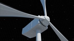 Animation of data processing over wind turbine. Global online security, business, finance, computing and data processing concept digitally generated video.
