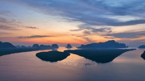 scenery bright sky aerial view over the island.
View of the sunrise over a group of islands in Phang Nga Bay.
Ban Sam Chong Fishing Village in Phang Nga Thailand.
4k video islands background.