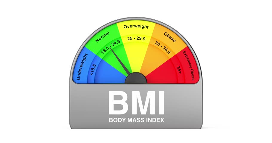 4k Resolution Video: BMI or Body Mass Index Scale Meter Dial Gage Icon Shows Different Body Mass Index on a white background with Alpha Matte Royalty-Free Stock Footage #1100393201