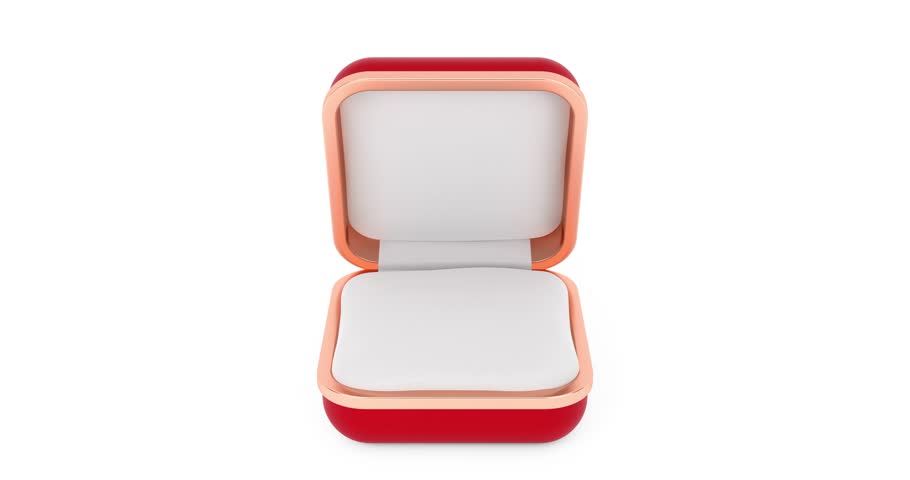 4k Resolution Video: Red Gift Box for Ring With Closed and Opened Lid on a white background with Alpha Matte