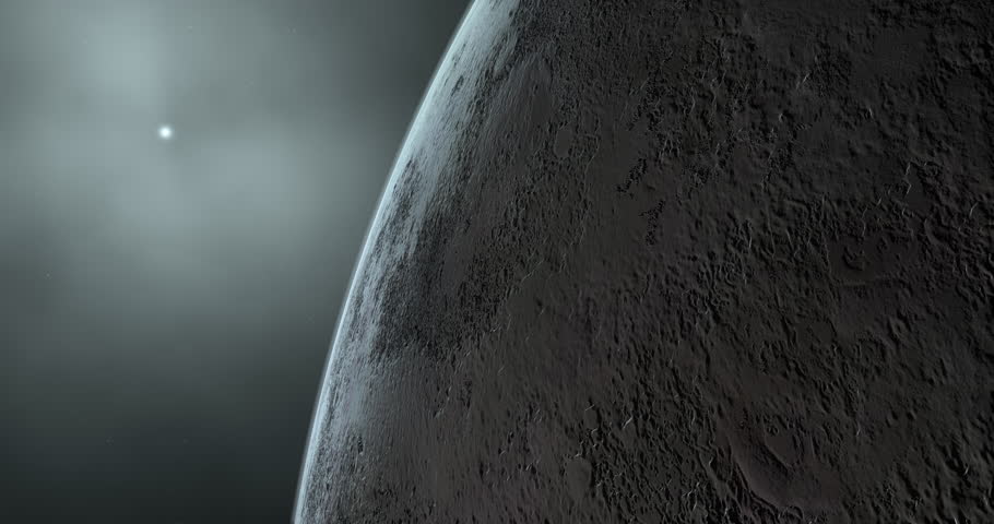 Surface of Triton, natural satellite of Neptune, rotating and orbiting