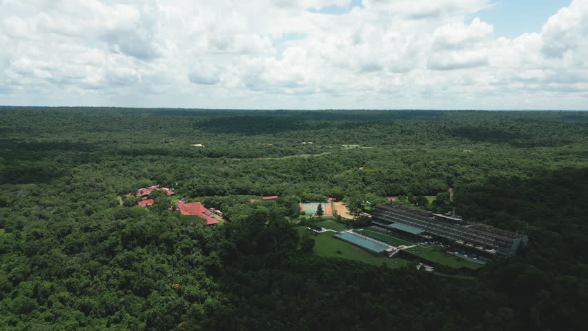 The hotel and park Aerial View at Iguazu falls on the Argentina Brazil border