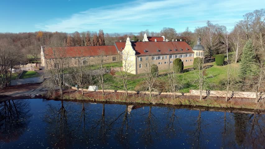 Aerial view, historic hunting lodge Kranichstein, Darmstadt, Hesse, Germany,