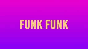 Animation of funk text over shapes on purple background. Abstract background, pattern and movement concept digitally generated video.