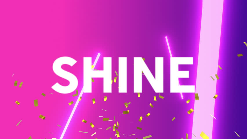 Animation of shine text over confetti and neon lines on purple background. Abstract background, pattern and movement concept digitally generated video. - Powered by Shutterstock - Get 15% off with code: PIKWIZARD15