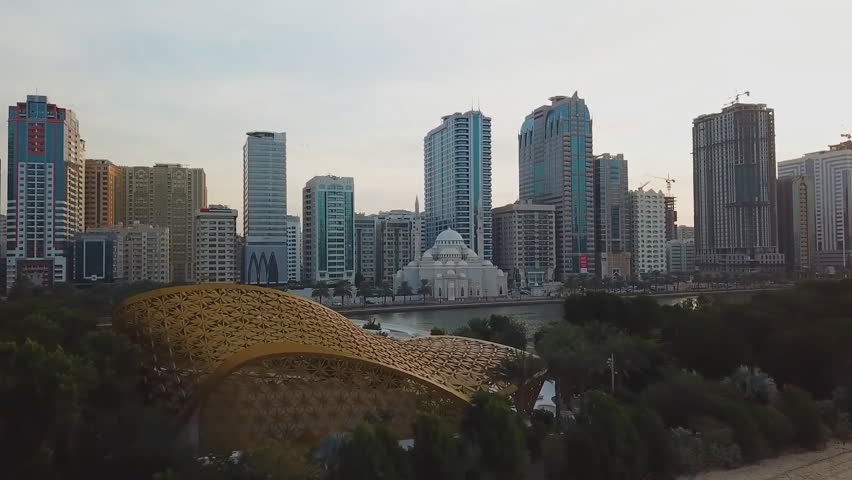 Aerial view of the city of Sharjah - a city in the United Arab Emirates located in the Persian Gulf.