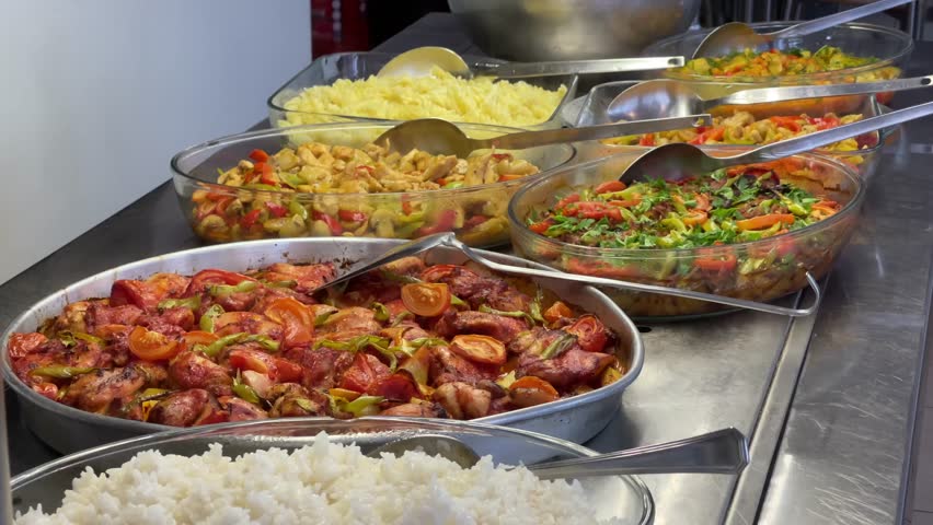 Buffet hot meals, home cooking side by side, wonderful composition, different perspective angles, 4K video shooting buying now. | Shutterstock HD Video #1100411509