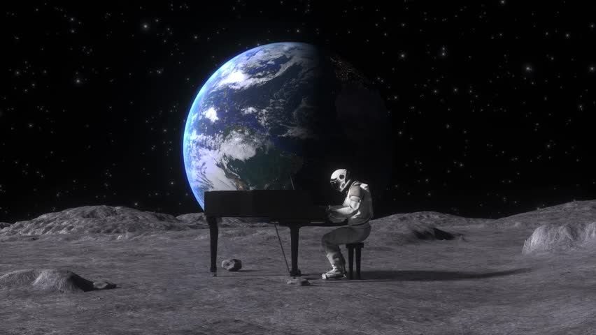 Astronaut playing piano on the moon 4K loop animation