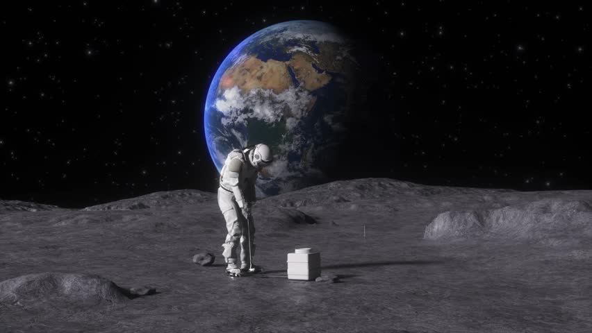 Astronaut playing Golf on Moon Surface Loop Animation