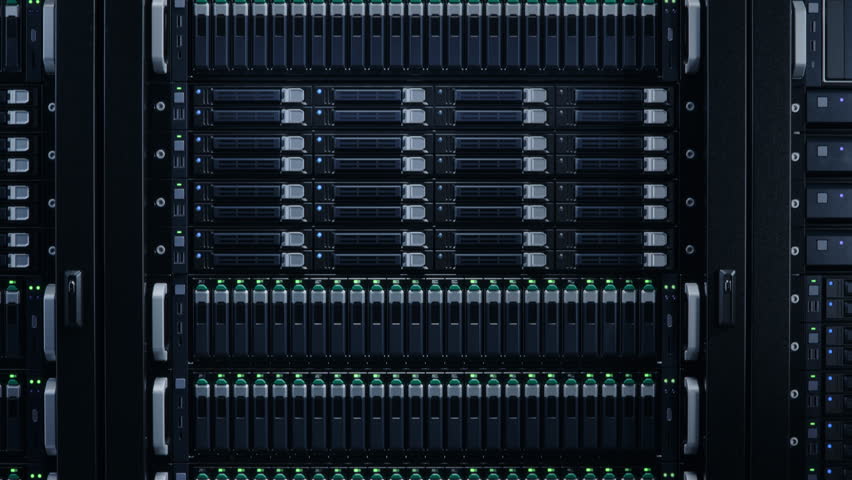Front VIew of Server Rack with Blinking Lights in Modern Datacenter. Advanced Cloud Computing and Machine Learning Concept. - Powered by Shutterstock - Get 15% off with code: PIKWIZARD15