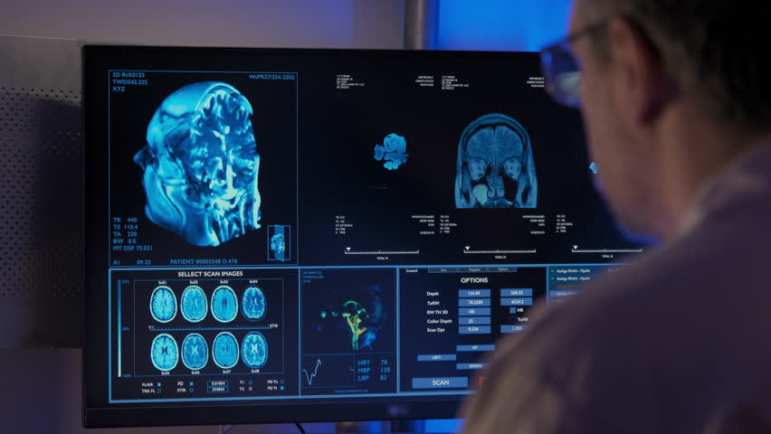 Man Doctor analyzing MRI in a hospital office. Royalty-Free Stock Footage #1100421089