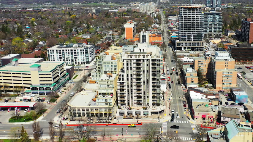 Aerial zoom of Burlington, Ontario, Canada on a beautiful day 4K