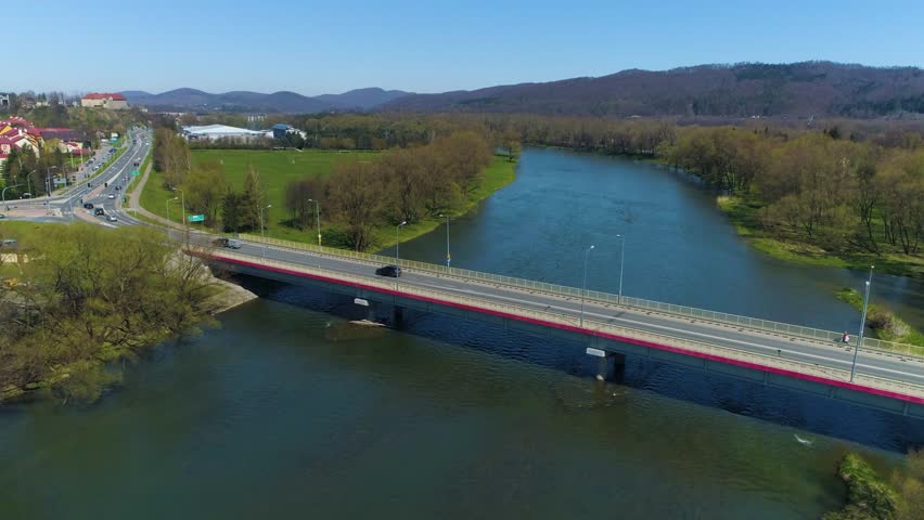 San Beautiful River Bridge Sanok Rzeka Most Aerial View Poland