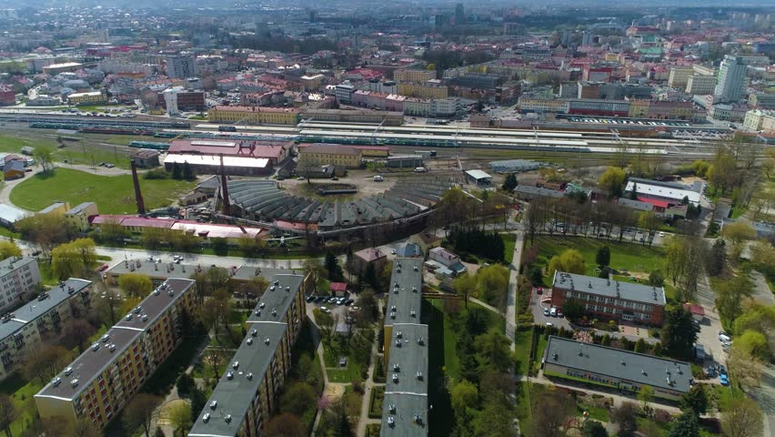 Tracks And Main Station Rzeszow Aerial View Poland