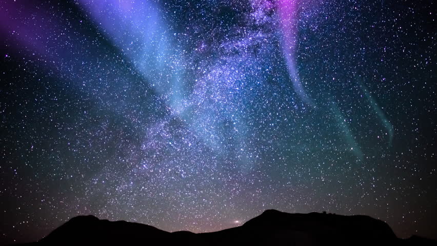 Aurora Purple Blue and Milky Way Galaxy Canyon Loop North | Shutterstock HD Video #1100427915