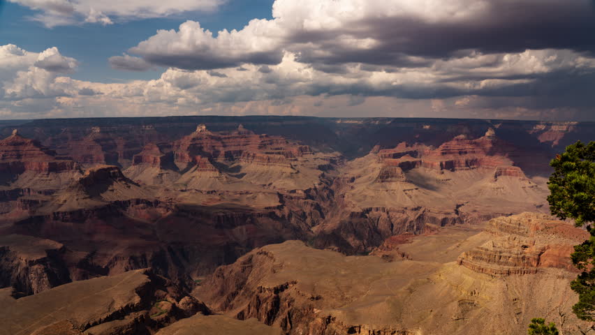 Grand Canyon South Rim Thunderstorm Clouds Pine Tree Time Lapse Arizona USA