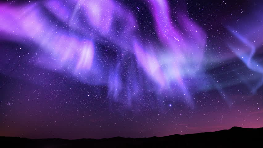 Aurora Purple and Pink Milky Way Galaxy Sunrise Time Lapse Over Mountains Royalty-Free Stock Footage #1100428093