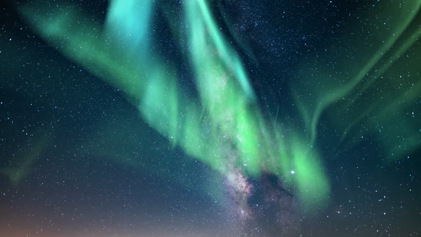 Aurora Green and Milky Way Loop 20mm | Shutterstock HD Video #1100428115