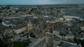 Cathedral of Saint Trinity, Laval in department of Mayenne, France. Aerial forward