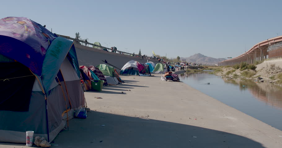 Immigrants Camping Along the US-Mexico Border Royalty-Free Stock Footage #1100430343