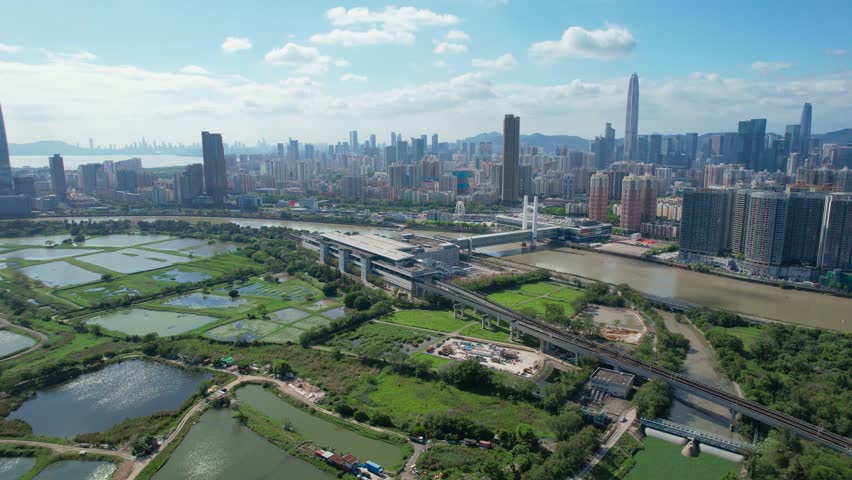 Aerial photography of Lok Ma Chau Port Shenzhen Futian Port Royalty-Free Stock Footage #1100431769