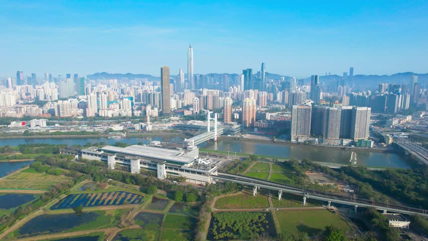 Aerial photography of Lok Ma Chau Port Shenzhen Futian Port Royalty-Free Stock Footage #1100431785
