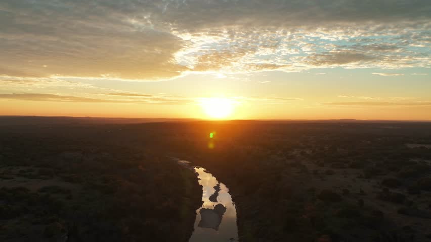 Vibrant Sunlight Over Flathead River In Montana During Dusk In United States. Aerial Drone Shot