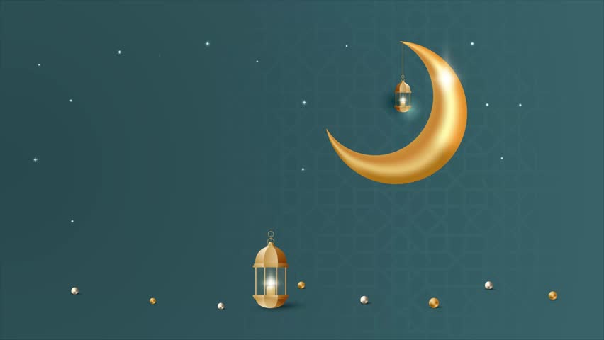 Eid al Fitr Mubarak greeting illustration with calligraphy moon and lantern on green background | Shutterstock HD Video #1100442509
