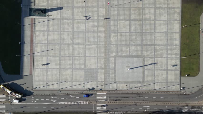 Drone over Pilsudski square and Tomb of the Unknown Soldier in Warsaw, Poland