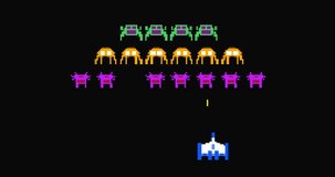 Vintage retro pixel art style UFO space battle video game cartoon animation.4K