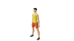 Animated character doing Side Bends. Side Bend exercise in 3d animation and illustration. Perfect for fitness themed productions, healthy, diet plan, weight loss training, video editing. 3d Render