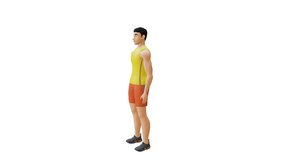 Animated character doing Tuck Jump. Tuck Jump exercise in 3d animation and illustration. Perfect for fitness themed productions, healthy, diet plan, weight loss training, video editing. 3d Render