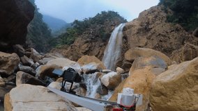 Camera Slider Moving Timelapse over waterfall in meghalaya