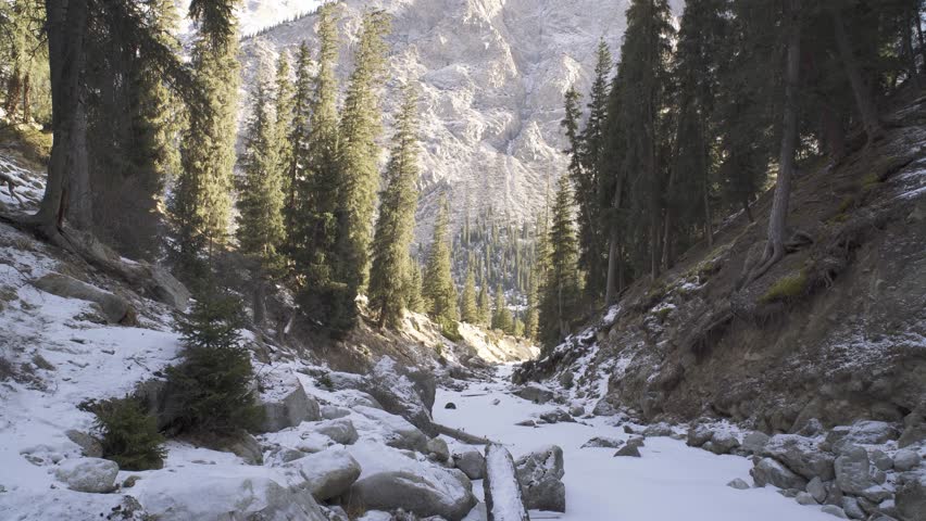 The Barskoon gorge. Tian Shan mountain system. Kyrgyzstan. Winter season.