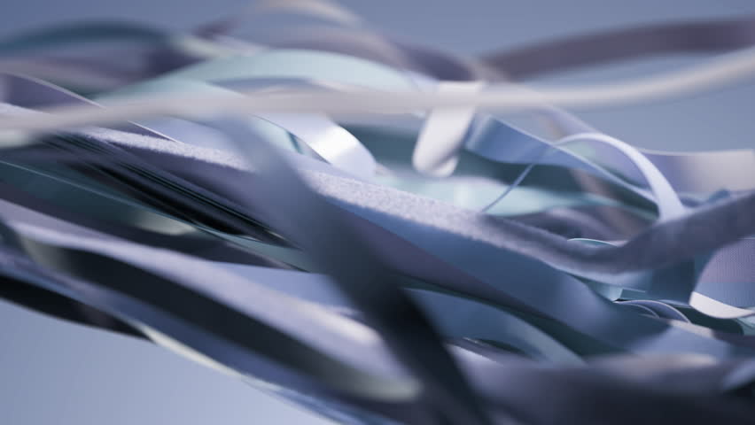 3d render animation azure light blue cut ribbons textile moving waving lines cloth fabric satin silk leather layers abstract modern business fashion AI background motion design concert promo wallpaper