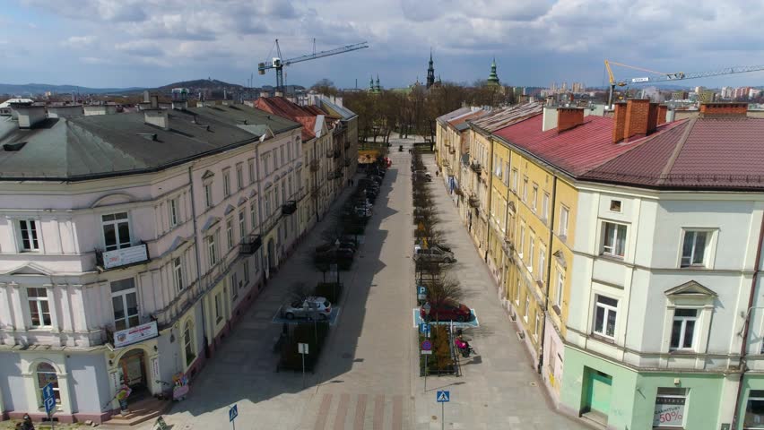 Hyperlapse Adam Mickiewicz Street Kielce Aerial View Poland
