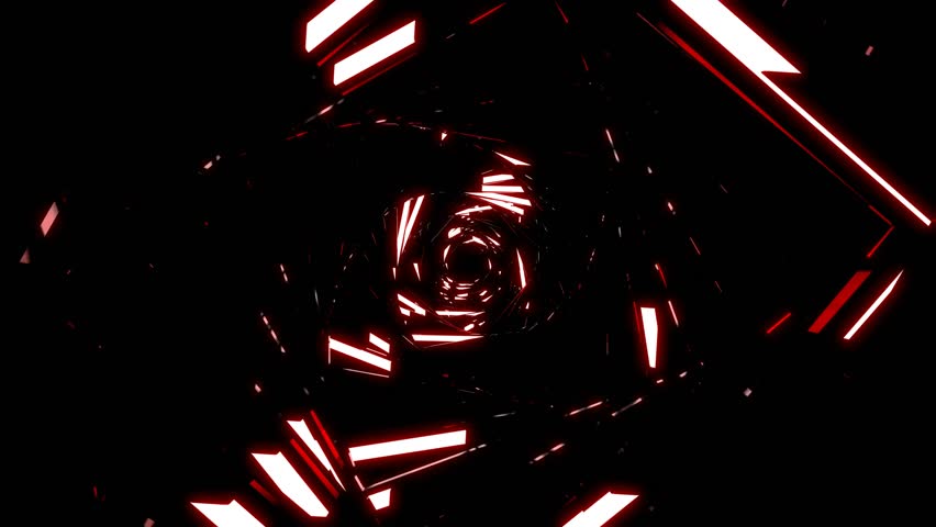 VJ Tunnel Rectangle Neon Luminescent Reflective Rotating Red 3d render loop