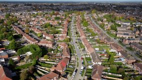 Aerial footage of the the town of Woodthorpe, it's a suburb in the south west of the city of York, North Yorkshire, England showing an aerial view of residential housing estates in the town.