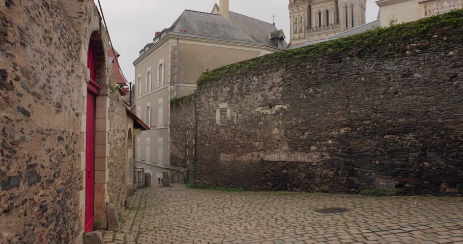 Buildings And Streets In The Old Town Of Angers With Main Cathedral In The Background, France, Maine-et-Loire - wide
