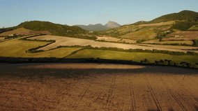 Andalusia countryside and farmland, Spain. Aerial forward