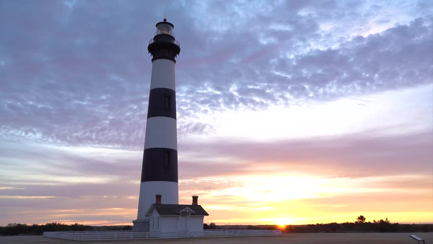 The Bodie Island Lighthouse Seen as the Sun is Rising in the Outer Banks North Carolina