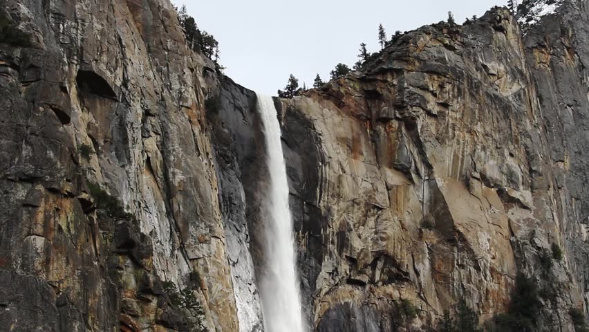 Top Of Bridal Veil Falls Yosemite National Park California Rock Wall With A Little Sky
