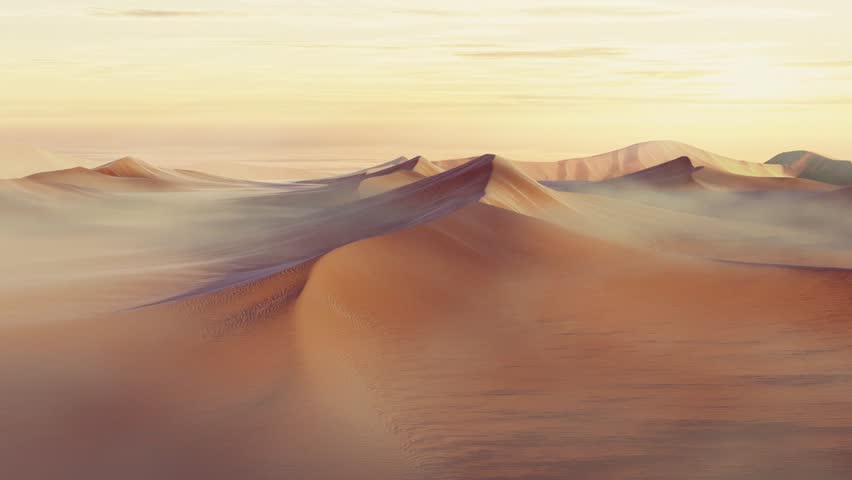 Animated 3D render seamless loop of a desert with wind blowing the sand during a sandstorm, computer generated Royalty-Free Stock Footage #1100481015