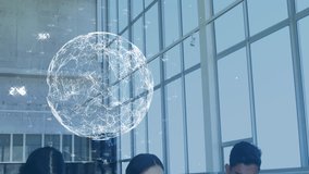 Animation of globe with data processing over diverse business people working at office. Global business, connections and digital interface concept digitally generated video. - Powered by Shutterstock - Get 15% off with code: PIKWIZARD15