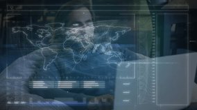 Animation of world map with data processing over caucasian businessman using laptop. Global business, finances and digital interface concept digitally generated video. - Powered by Shutterstock - Get 15% off with code: PIKWIZARD15
