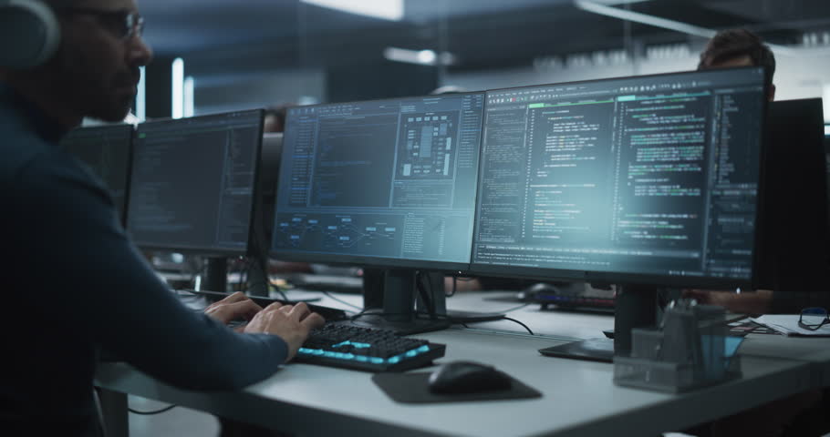 Close Up of a Software Developer Working on a Desktop Computer, Implementing New Features and Updates to a Company Server. Stylish Specialist Wearing Rings and Bracelet, Typing on Keyboard Royalty-Free Stock Footage #1100488297