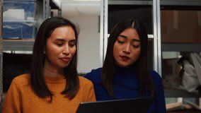 Female employees doing financial planning on laptop, checking products for supply chain management. Owner and female worker analyzing logistics data on pc, business development. - Powered by Shutterstock - Get 15% off with code: PIKWIZARD15