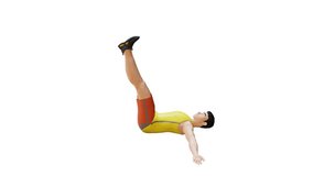 Animated character doing Crunch Ankle Touch. Crunch Ankle exercise in 3d animation and illustration. Perfect for fitness themed productions, health product, diet, weight loss, video editing. 3d Render