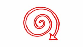 Animated icon of spiral arrow spins. red symbol rotates. Looped video. Hand drawn vector illustration isolated on white background.